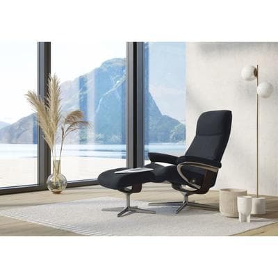 Relaxsessel STRESSLESS "View", blau (shadow blau paloma), B:91cm H:110cm T:85cm, Leder PALOMA: PALOMA ist ein durchgefärbtes Semianilin-Möbelleder mit natürlicher Narbung., Sessel, Relaxsessel, mit Hocker, mit Cross Base, Größe S, M & L, Holzakzent...