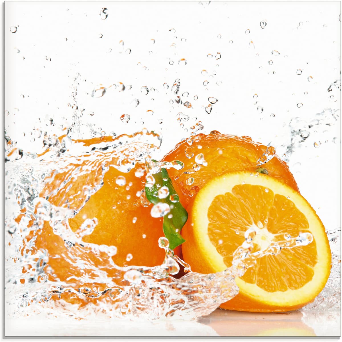 Artland "Orange mit Spritzwasser" Süssspeisen 1 Stk. tlg. in verschiedenen Grössen farbe bild(er): orange B/H/T: 20cm x 20cm, Glasbild Süssspeisen, 1 Stk.