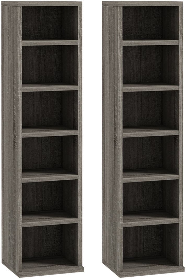 Alpen Home Ermanno Set of 2 CD Storage Units with Adjustable Shelves Grey 88.5cm H X 21cm W X 22.5cm D