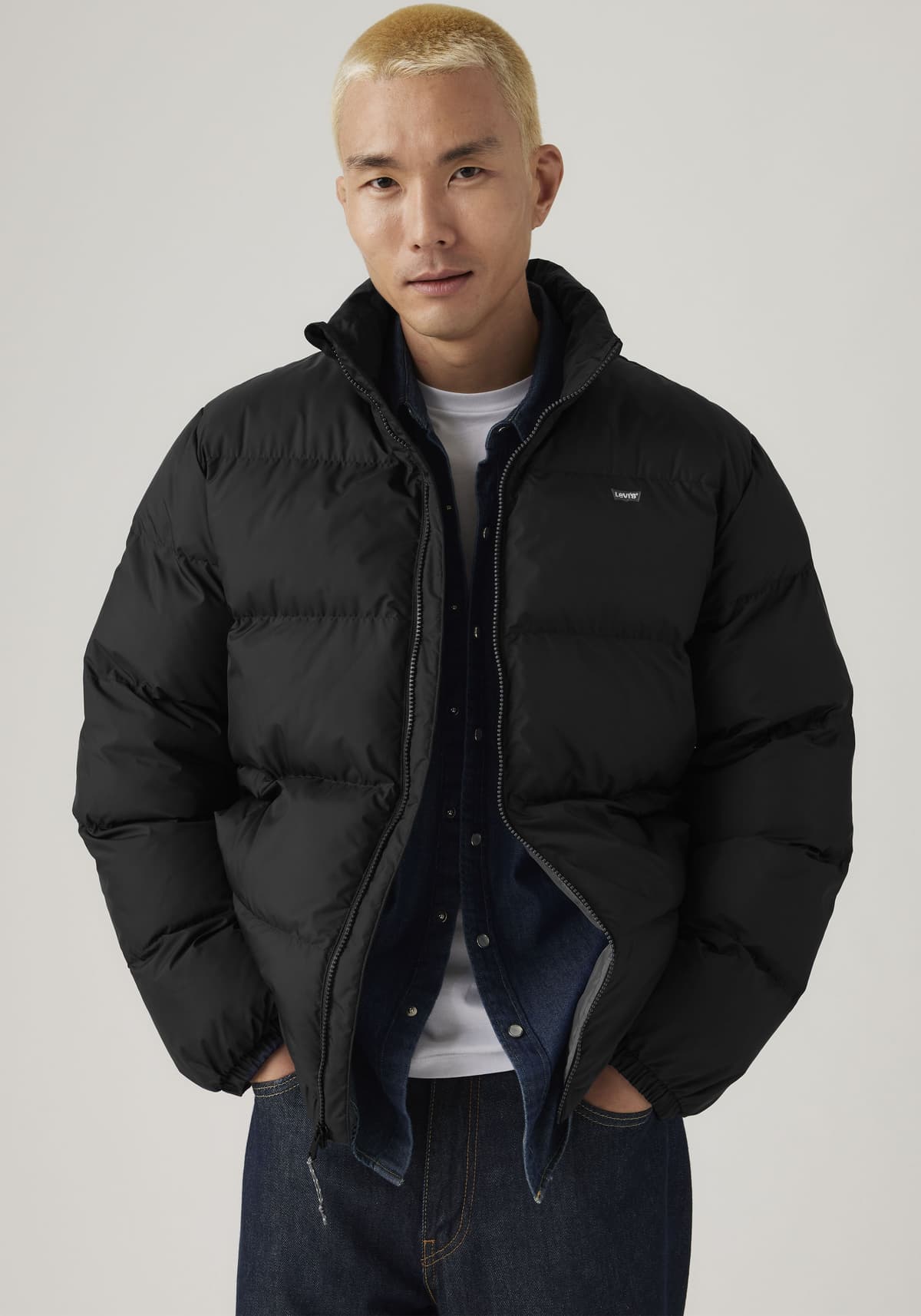 Steppjacke LEVI'S "PIEDMONT SHORT PUFFER", Herren, Gr. XL, schwarz (59 jet schwarz), Web, Obermaterial: 100% Polyester, unifarben, bequem hüftbedeckend, Rundhals, Jacken Steppjacke, mit Reissverschluss und Stehkragen 59 jet schwarz XL