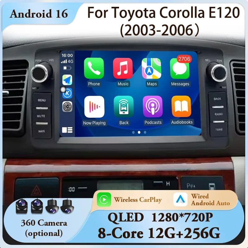 NONE for Toyota Corolla E120 2003-2006 7 inch Android 16 Car Radio GPS Navi CarPlay Android Auto Bluetooth 4G DSP HD IPS Touch Screen