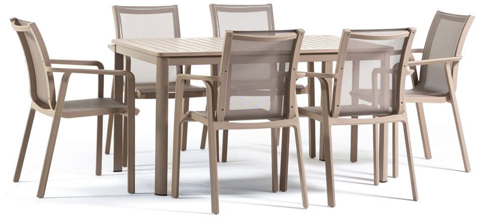Fuori Set comedor en resina  6 plazas con mesa y sillas barro