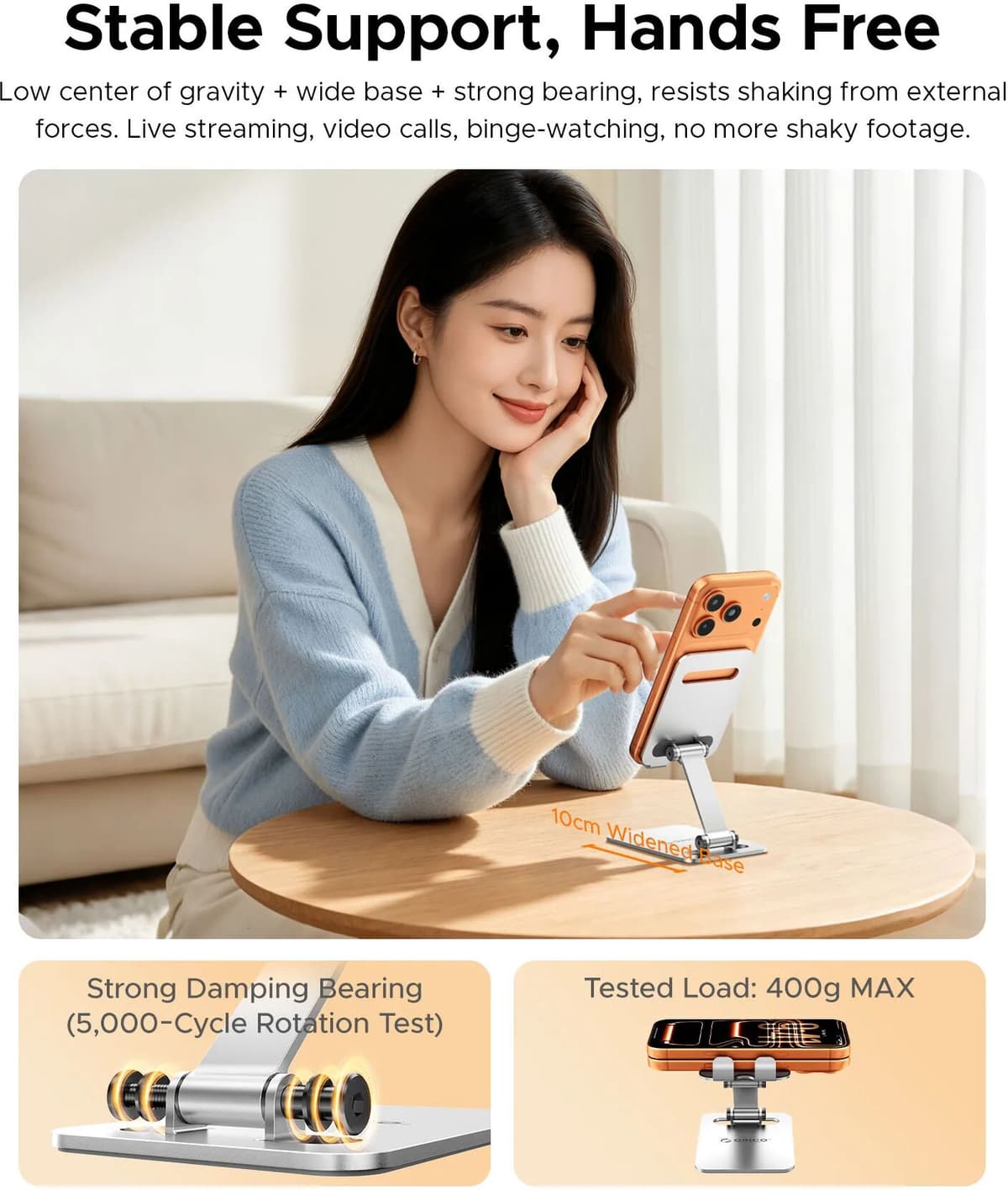 ORICO Portable Phone Holder 180° Tilt Rotation Adjustable Max Load 400g Universal Phone Stand for Office Travel Entertainment