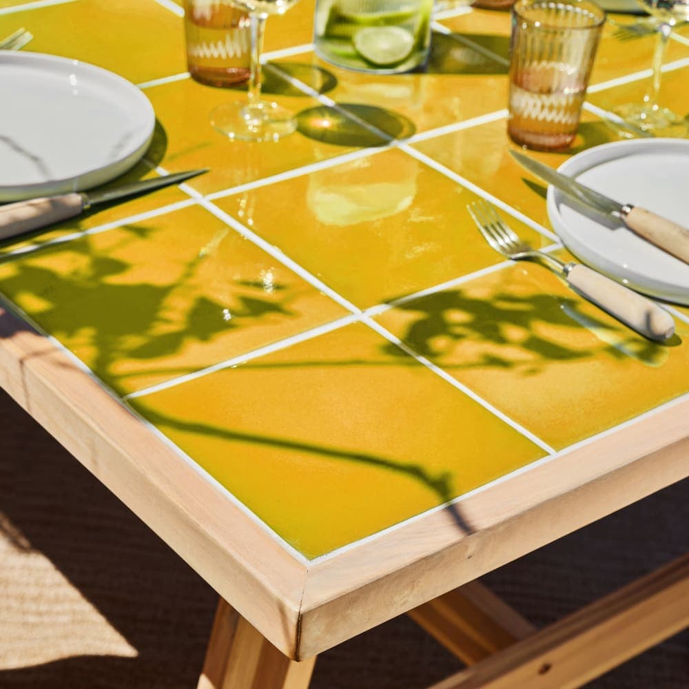 Defora Home Set comedor jardin 6 pl mesa ceramica mostaza 168x87