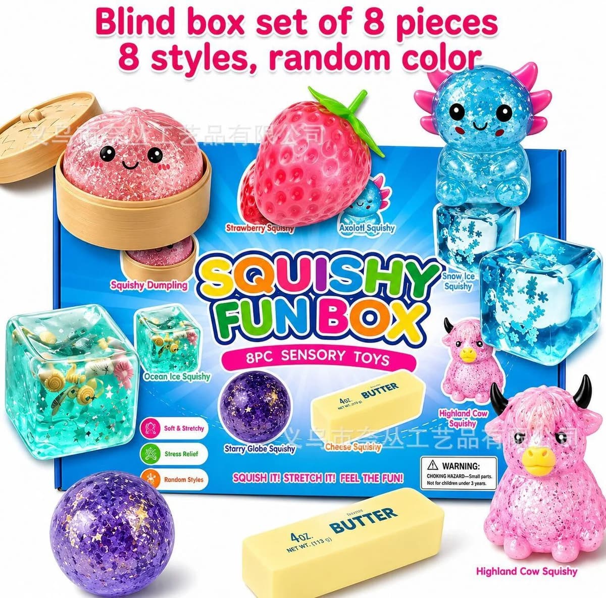 NONE Zufällige Farbe 8 Stück/Box TPR Maltose-Gefülltes Squishy-Spielzeug, Langsam Aufsteigendes Stressabbau-Sensorik-Fidget-Dekompressions-Überraschungsbox-Geschenk
