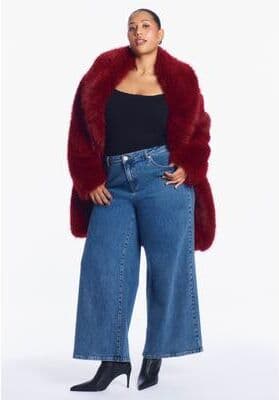Plus Size Women's Long Faux Fur Coat by June & Vie in Dark Red (Size 18/20)