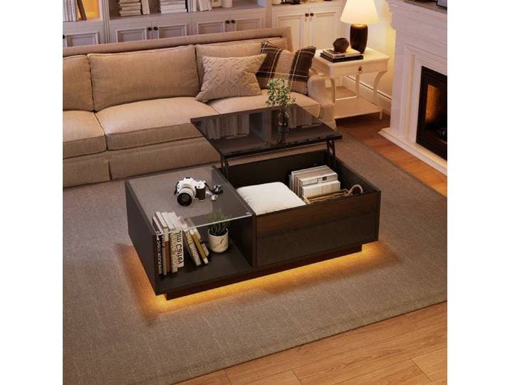 Table basse LED - MINIMAL HOME - brillant réglable 100x50 cm hauteur 33-46 5 cm noir