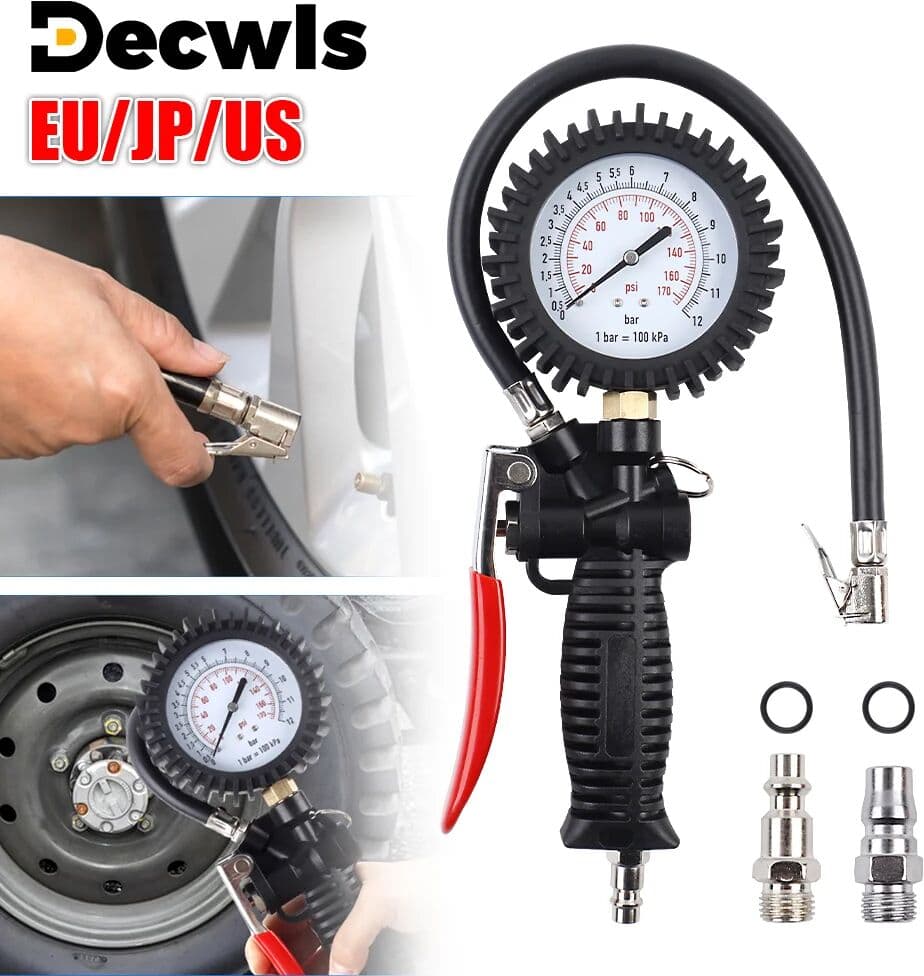 DECWLS Tire Pressure Gun With A Mechanical Pressure Gauge 0-170psi And EU/JP/US Interface Meeting Daily Inspection And Inflation Needs