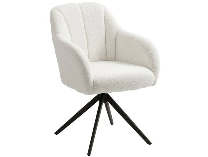 Fauteuil de salon - HOMCOM - pivotant - capitonné - grand confort - piètement en acier et tissu effet polaire teddy - blanc