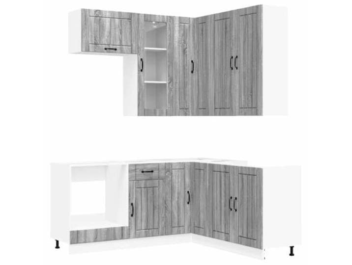 Makastle Küchenzeile 8-teilig, Grau Sonoma, Holzwerkstoff, mit Eckschrank und Unterschrank mit Schublade, Wandmontage