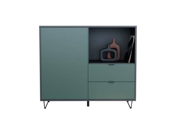 Vladon Kommode Marino, Sideboard mit 1 Tür Fjord Grün und 2 Schubladen Fjord Grün, Made in Germany, Korpus Anthrazit matt (103 x 90,5 x 37 cm)