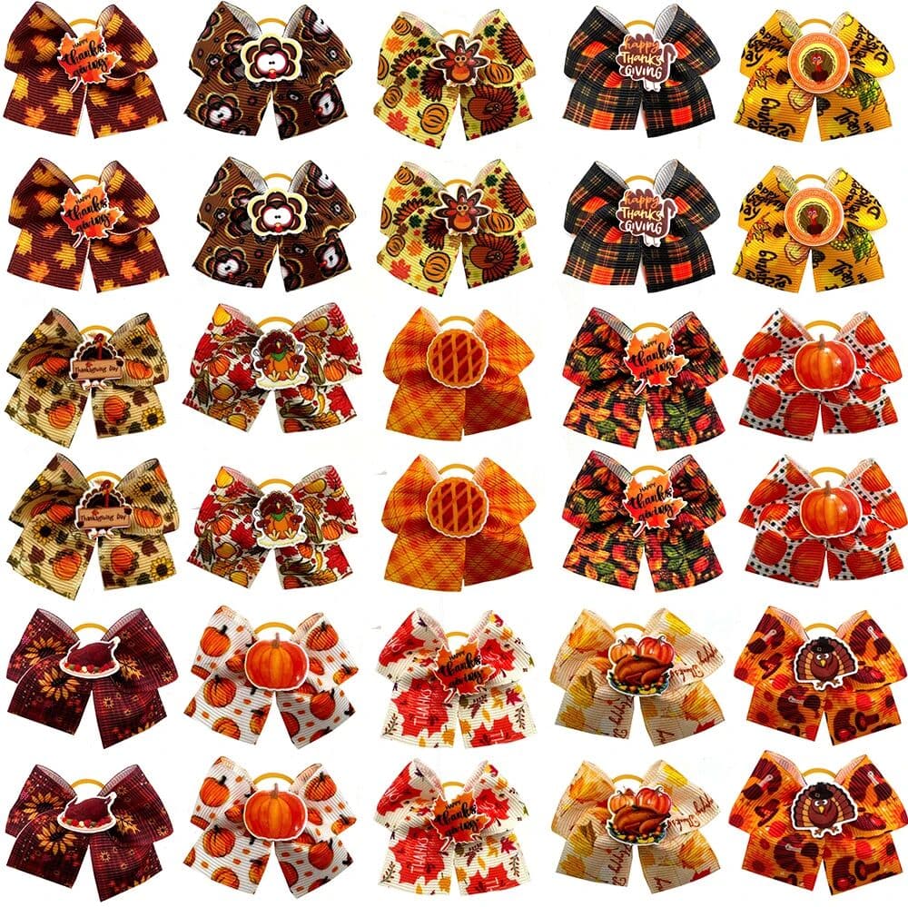 NONE 50/100pcs Fall Style Dog Hair Bows Rubber Bands Pet Small Dog Bowknot Thanksgiving Dogs Bows Pet Accessories for Small Dogs