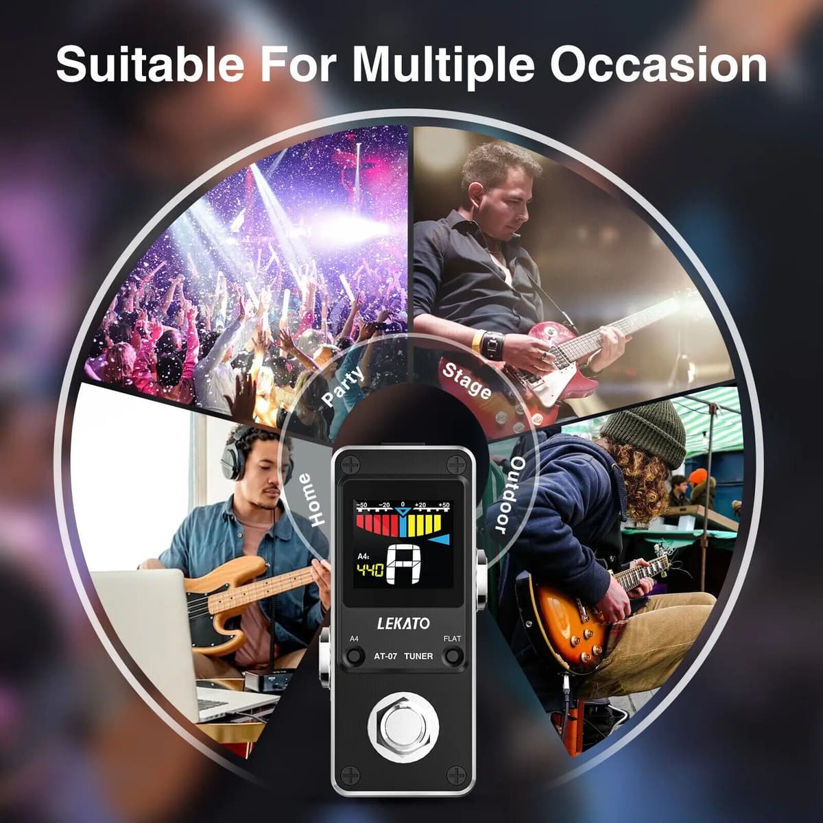 Lekato At-07 Guitar Tuner Mini Chromatic Tuner Pedal Effect LED Display Bass True Bypass True Bypass 9V Dc High-Accuracy Tuning