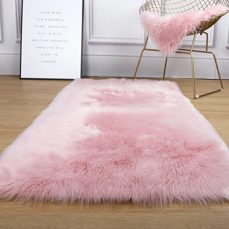 NONE Sheepskin Floor Mats for Living Room, Modern Decoration, White Plush Rug for Bedroom, Soft Faux Fur Carpet, Bedside Rug for Kids