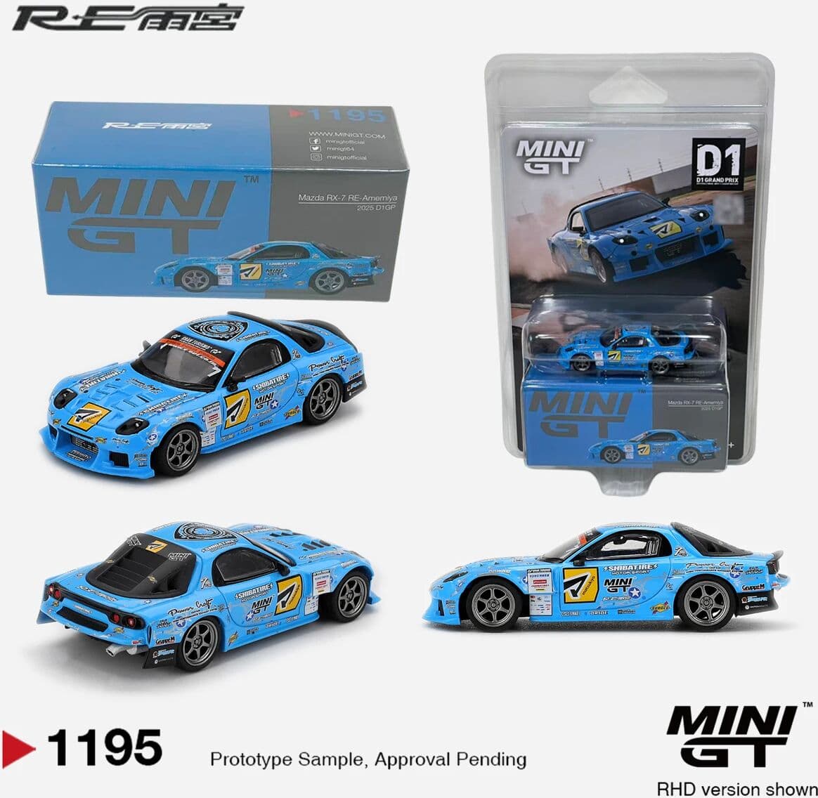 TSM MODEL Minigt1195 1:64 Mazda RX-7 RE-Amemiya 2025 D1GP MGT01195 Light Blue Full Sponsor Livery RHD Diecast Collectible Model Vehicles