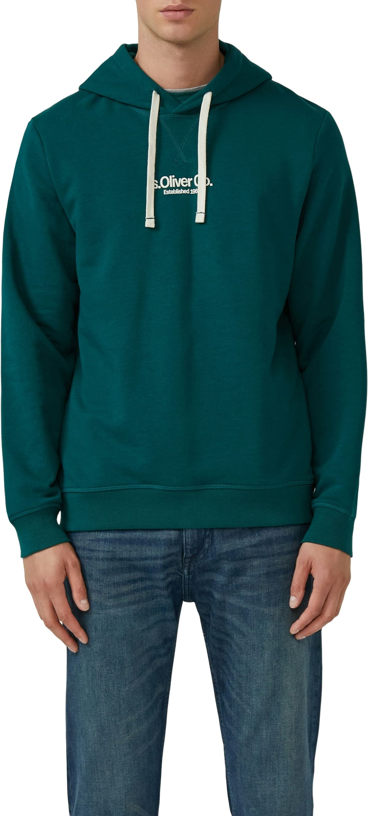 Hoodie S.OLIVER, Herren, Gr. XL, grün, Sweatware, Obermaterial: 70% Baumwolle, 30% Polyester, unifarben, regular fit normal, ohne Ausschnitt, Rippbündchen, Sweatshirts Hoodie, mit Logo Schriftzug grün XL
