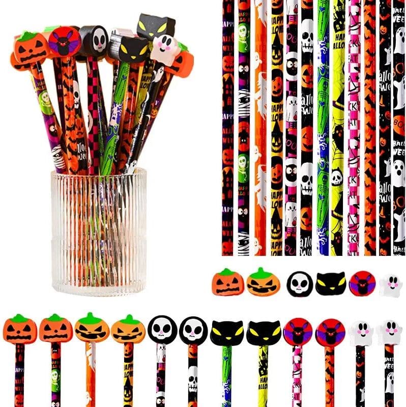 INF Halloween Bleistift Radiergummi Set - 12 Stück Kreatives Cartoon Studenten Schreibwaren