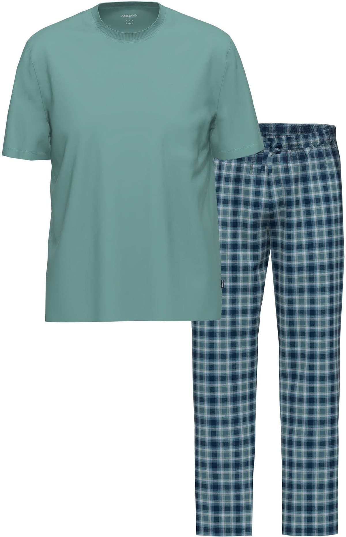 Pyjama AMMANN "Herren T-Shirt, Lange Flanellhose Night & Relax", Herren, Gr. XXL, blau (goblin blau, dunkelblau), Homewear-Sets Pyjama