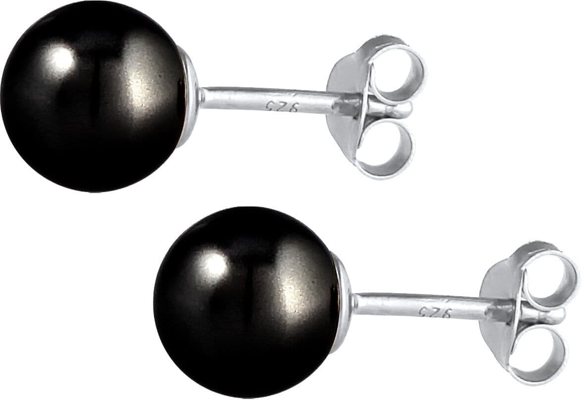 Paar Ohrstecker NENALINA "Ohrringe Basic Synthetische Perle 925 Silber" Gr. 8, schwarz, Ohrringe, Damen, 8, ohne Stein, Silber 925 (Sterlingsilber), Paar Ohrstecker