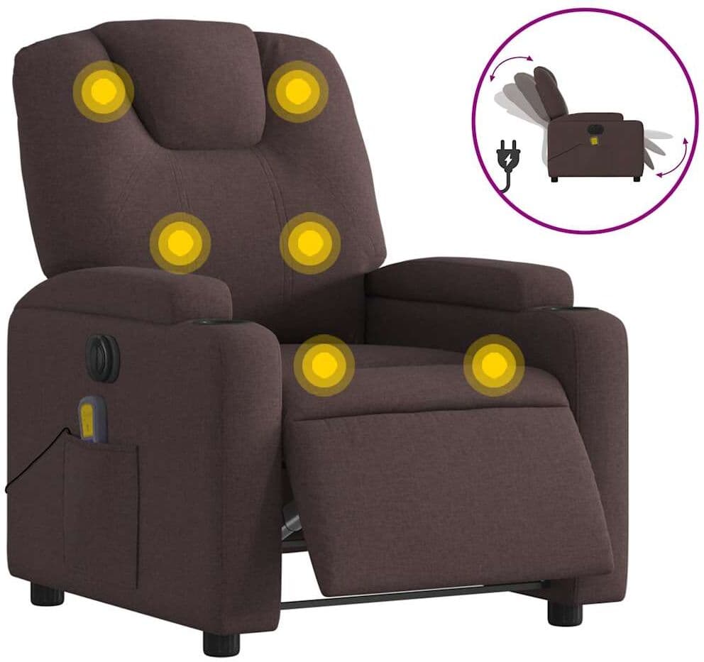 vidaXL Fauteuil de massage inclinable électrique Marron foncé Tissu