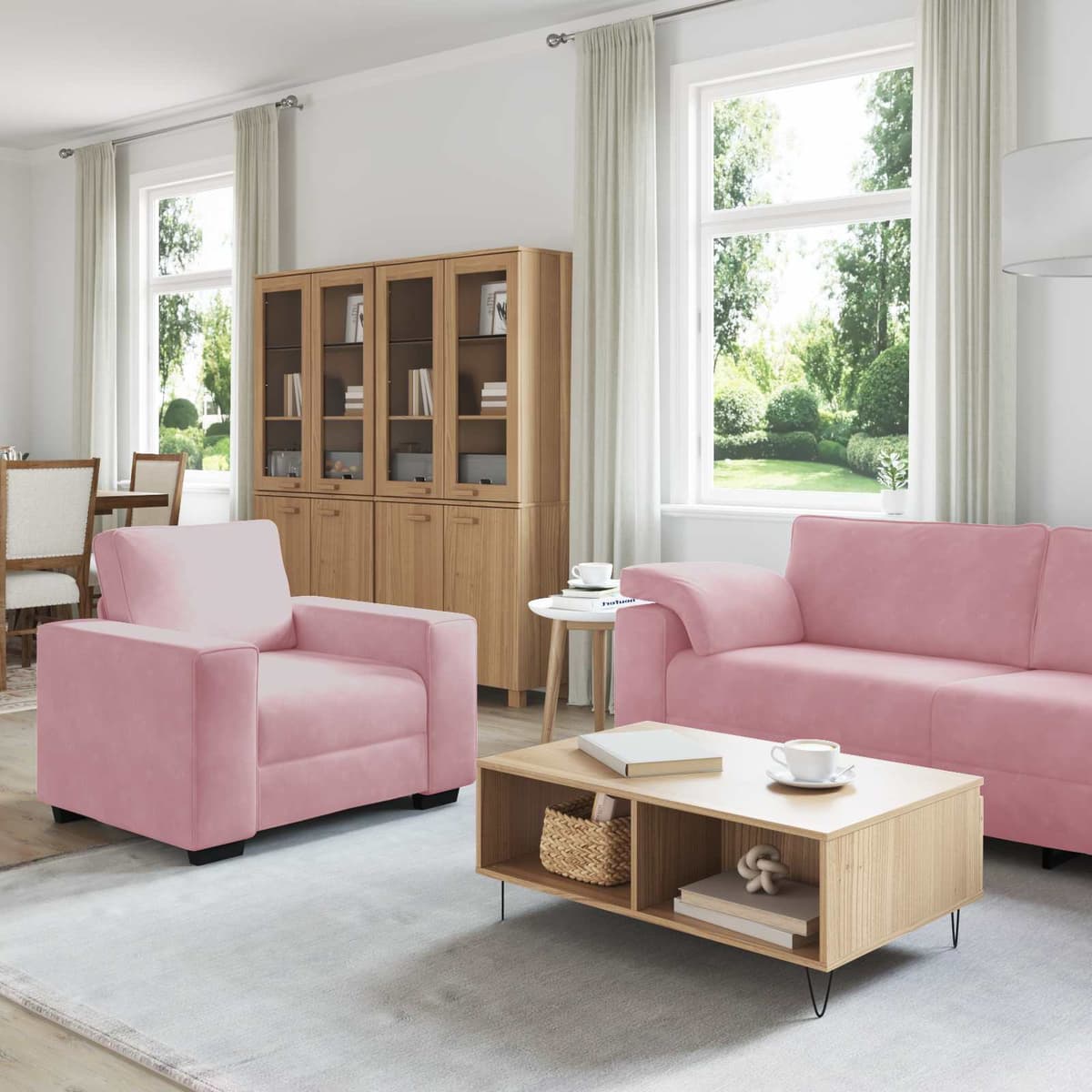 vidaXL Ensemble de canapés 3 pcs avec coussins Rose Velours