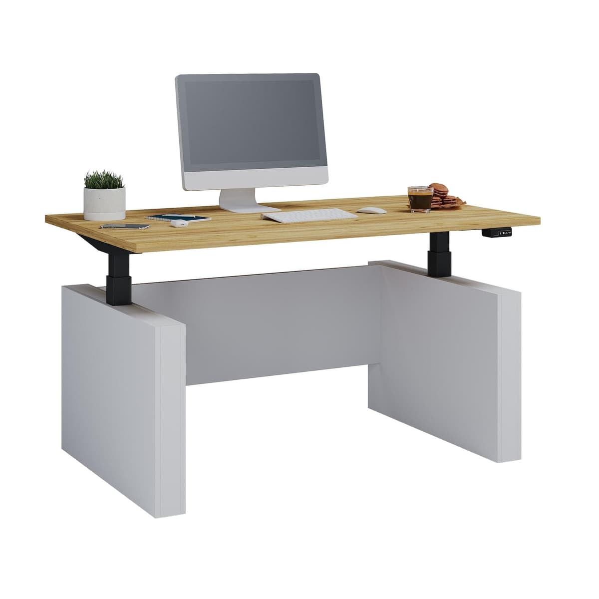 VCM Höhenverstellbarer Schreibtisch, stufenlos 71-120 cm elektrisch höhenverstellbar, Computerisch Maße 140x80, Bürotisch Salia