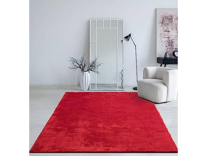 Mia’s Teppiche Taos – Tapis à Poils Courts Effet Fourrure\, Ultra Doux et Lavable Jusqu’à 30°C\, avec Dessous antidérapant\, idéal pour Salon et Chambre\, fabriqué en Turquie\, Rouge\, 240 x 340 cm
