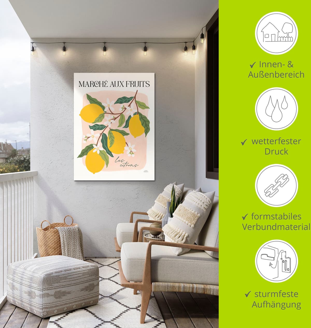 Wandbild ARTLAND "Marche aux Fruits II", gelb (farbe bild(er): gelb), B:90cm H:120cm, Alu Dibond, Bilder, Wandbild, als Alubild, Leinwandbild, Poster, Wandaufkleber in verschied. Grössen farbe bild(er): gelb B/H/T: 90cm x 120cm, Alu-Dibond-Druck Pflanzenb