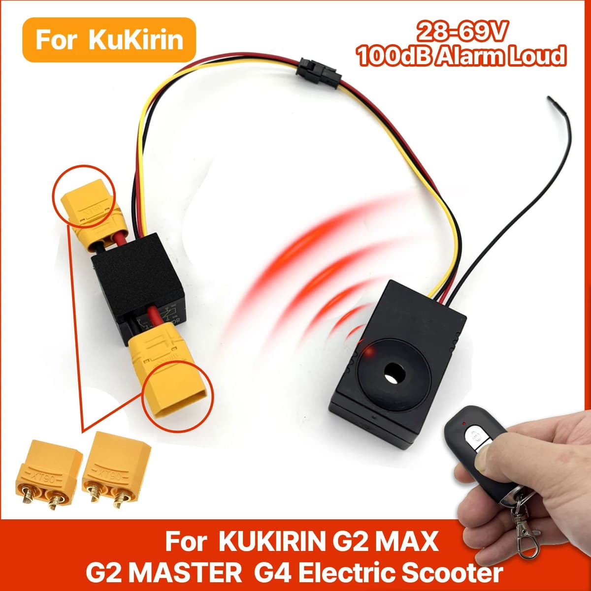NONE Hidden Anti-Theft Alarm XT90 for KUKIRIN G2 MASTER G2 MAX G4 Electric Scooter Invisible Waterproof 100dB Loud 28-69V
