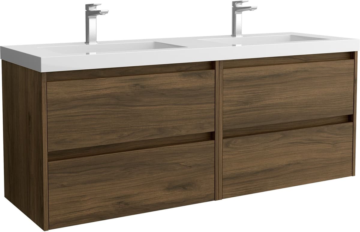 Salgar Mueble de baño con 4 cajones y lavabo de carga mineral Noja . Nogal Maya
