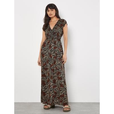 Maxikleid APRICOT "Maxikleid", Damen, Gr. L (40), N-Gr, braun (rust), gewebt, Obermaterial: 100% Viskose CV., geblümt, V-Ausschnitt, Flügelärmel, Kleider Maxikleid, mit Smokdetails
