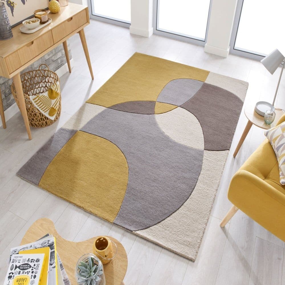 Flair Rugs Alfombra de lana amarillo, gris y beige 160x230cm