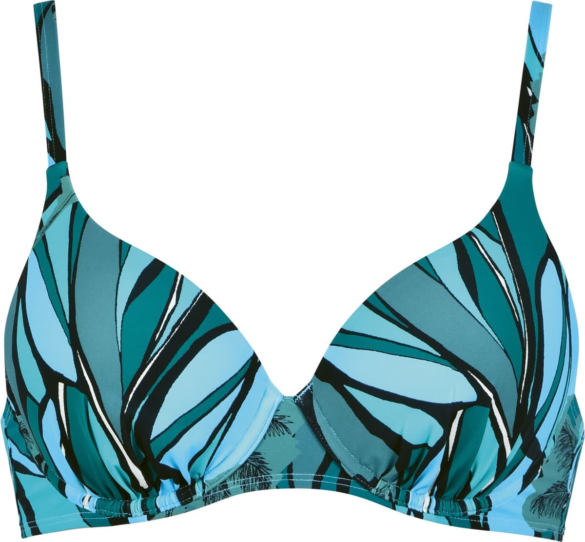 Bügel-Bikini-Top NATURANA "Beautiful Beaches", Damen, Gr. 40, Cup D, bunt (emerald multicolor), Obermaterial: 74% Polyamid, 26% Elasthan, bedruckt, mehrfarbig, Bikini-Oberteile Bügel-Bikini-Top, breiter Rückenverschluss, mit Muster, mit Bügel, verstellbar