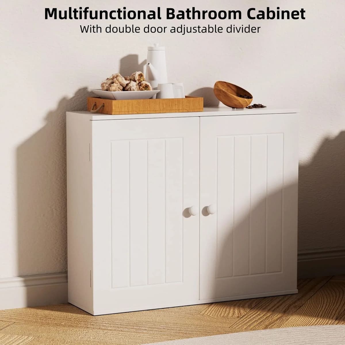 BRIEFNESS Bathroom cabinet Bathroom wall cabinet Kitchen storage cabinet with double doors and adjustable shelves White