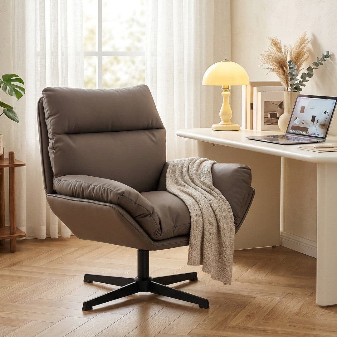 George Oliver HOMCOM Accent Chair with 360 Swivel Dark Grey Dark Brown 87cm H X 77cm W X 75cm D