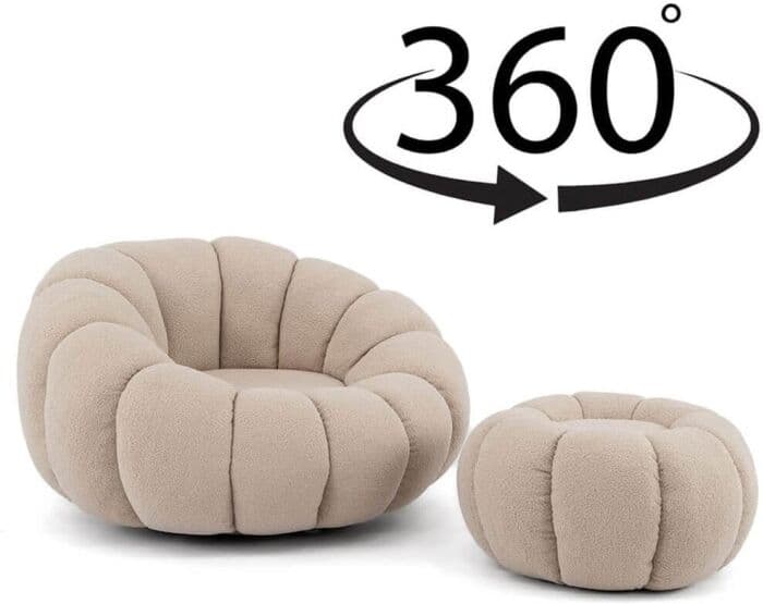 MebleMWM Fotel Obrotowy Z Podnóżkiem Cx2030 Pumpkin   Bouclé   Beżowy #3