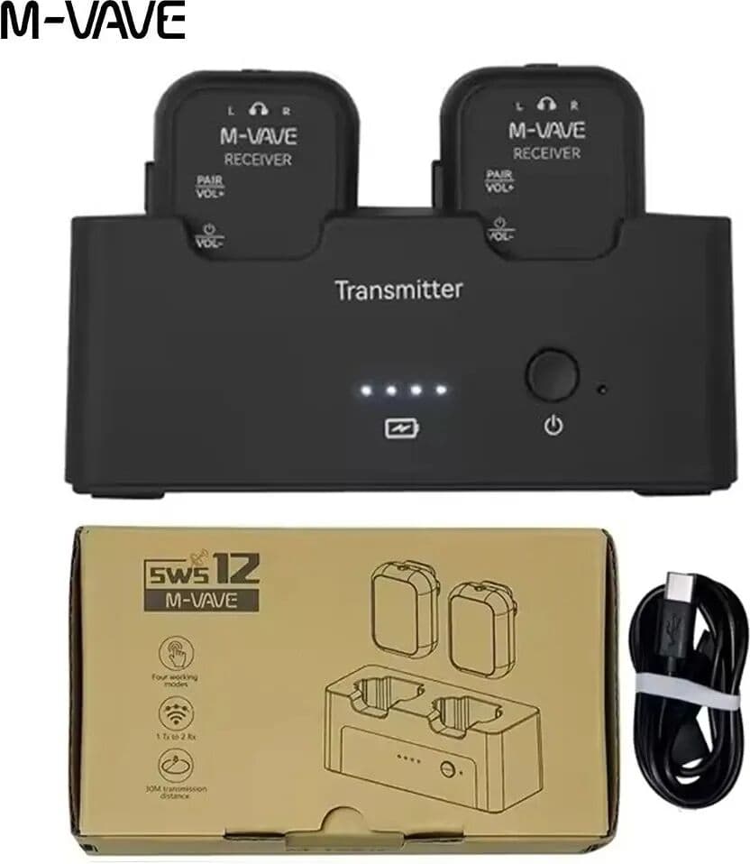 M-VAVE WP-12 Wireless Earphone Monitor System 2.4GHz 1T2R System W/Ultra-Latency 24H Playback 1800mAh Charging Case