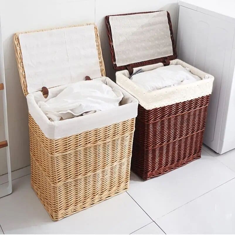 others Household Laundry Basket Woven from Rattan for Home Use Dirty Clothes Basket Storage Organizer Natural Fiber Basket