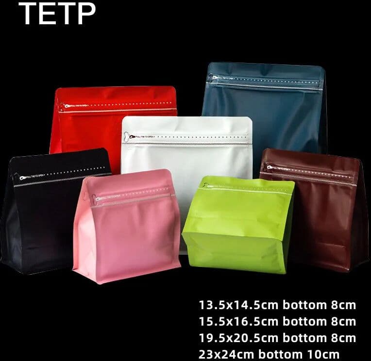 NONE TETP 50pcs Aluminum Foil Coffee Beans Bags Sealed for Tea Powder Food Nuts Packaging Stand-Up Zipper Pouches With Air Valve
