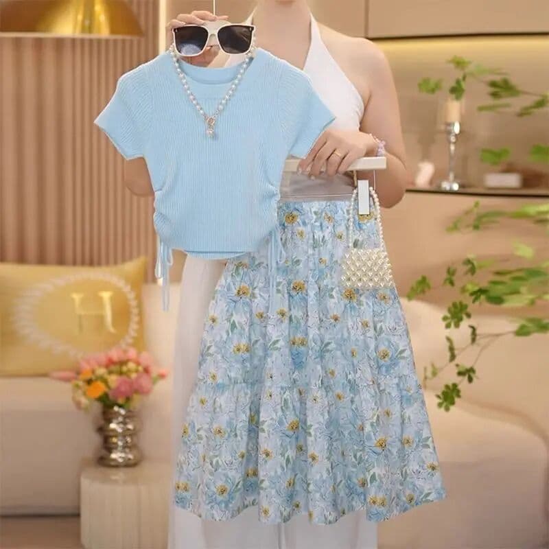 NONE Girls Pajama Shorts Set 2 Piece Summer Soft Cotton Tee + Sleep Shorts