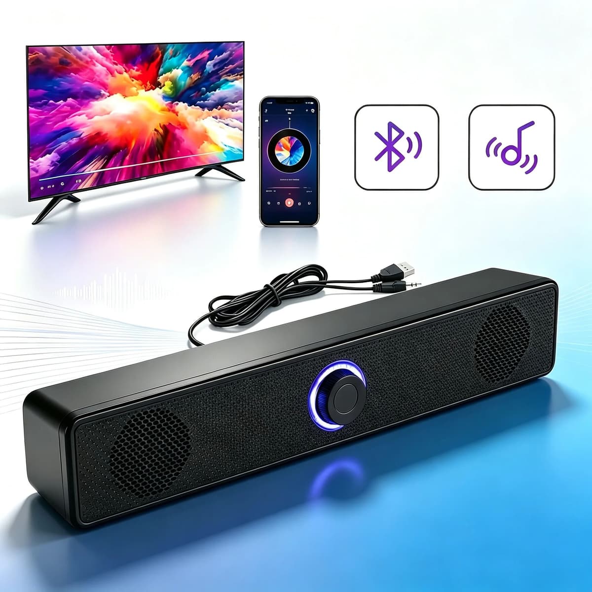 ANLUAN Soundbar Bluetooth Wired Wireless Speaker Strong Bass Stereo Sound System Dual Horns USB Powered For TV PC Home Theater Music