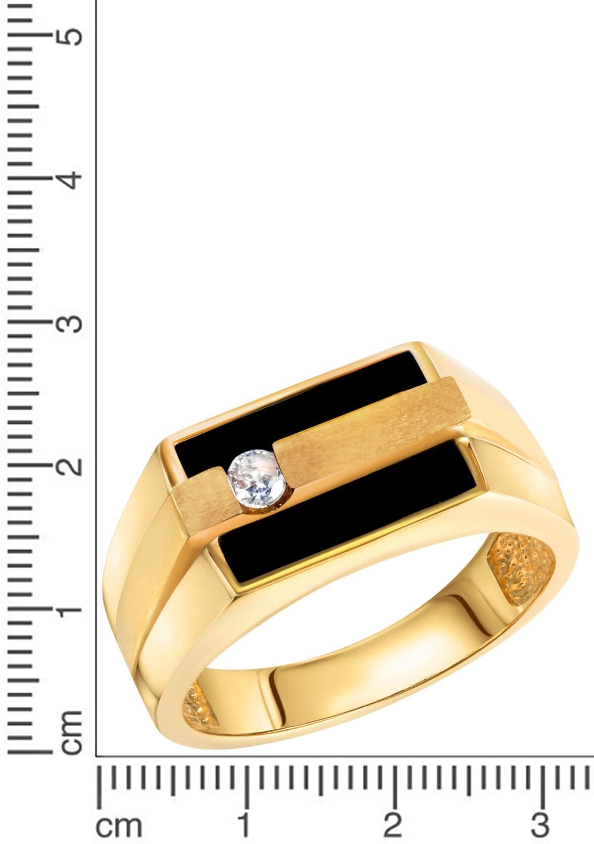 Fingerring FIRETTI "Schmuck Geschenk Silber 925 Silberring Ringkopf eckig" Gr. 19, schwarz (gelbgoldfarben, schwarz, kristallweiß), Fingerringe, Herren, 19, Silber 925 (Sterlingsilber), 4mm, Fingerring, mit Onyx, Zirkonia (synth.)