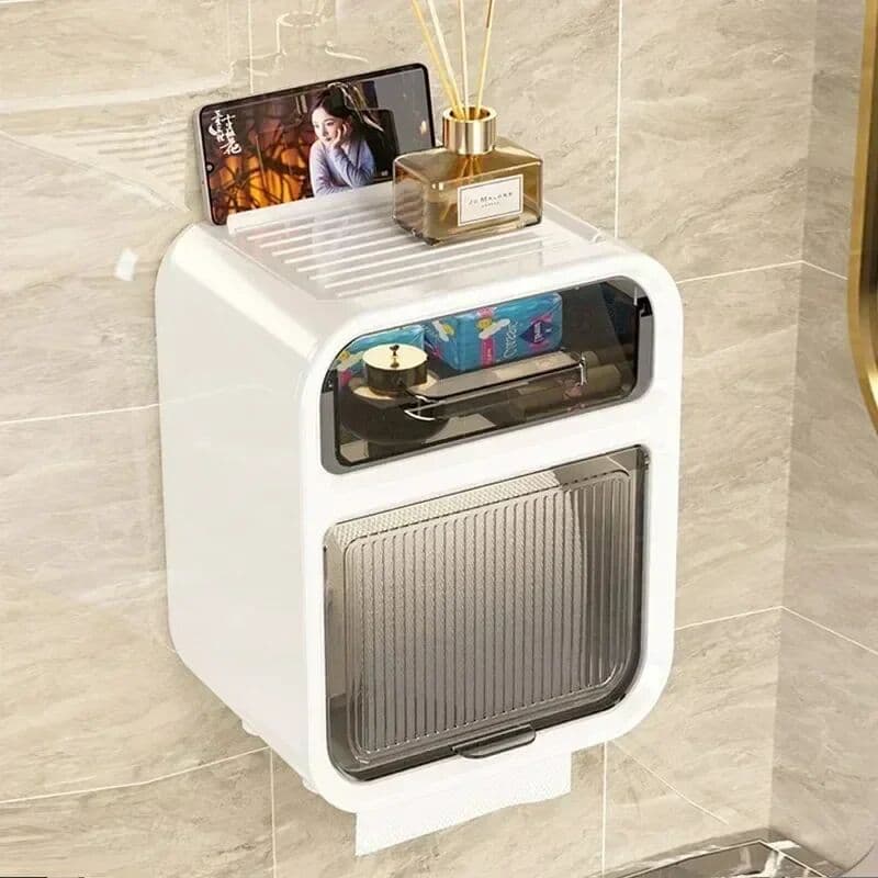 NONE Toilet Tissue Box, Wall Mounted Roll Paper Tube, Paper Drawer, Storage, Bathroom Double Layer Storage Rack Toilet Roll Holder