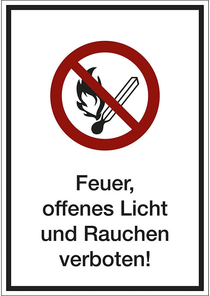 kaiserkraft Kombizusatzschild mit Text für Verbotszeichen, Feuer, offenes Licht und Rauchen verboten, VE 10 Stk, Folie, LxHxT 130 x 185 x 0,1 mm