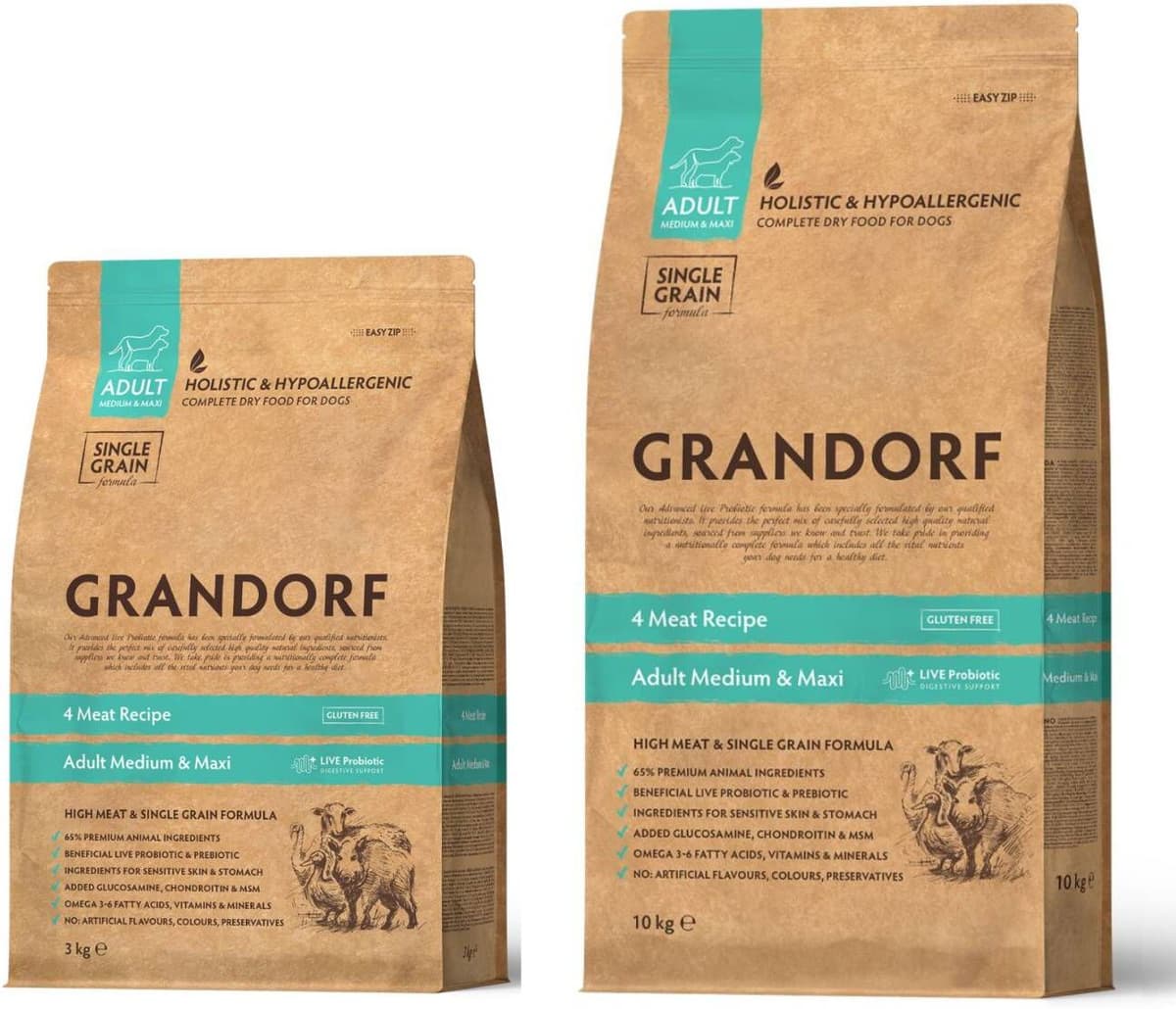 Grandorf Adult 4 Carni Medium & Maxi per Cani 3 Kg