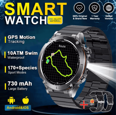 Inspire Picks Stratos 4 Rugged GPS Smartwatch AMOLED Outdoor Watch With Compass Altimeter & Flashlight black Steel B 2a mil std 810h Level
