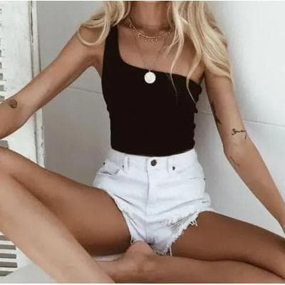 Uplifted Finds One Shoulder Summer Crop Top Sleeveless Tank Vest For Women xl black