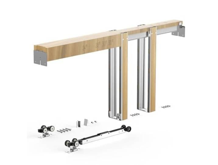 VEVOR Kit Contre-châssis Porte Coulissante 914\,4 mm Montants Gainés d'Acier Système à Galandage avec Fermeture Amortie Deux Sens\, Glisse Fluide et Silencieuse\, Largeur Réglable\, Installation Encastrée