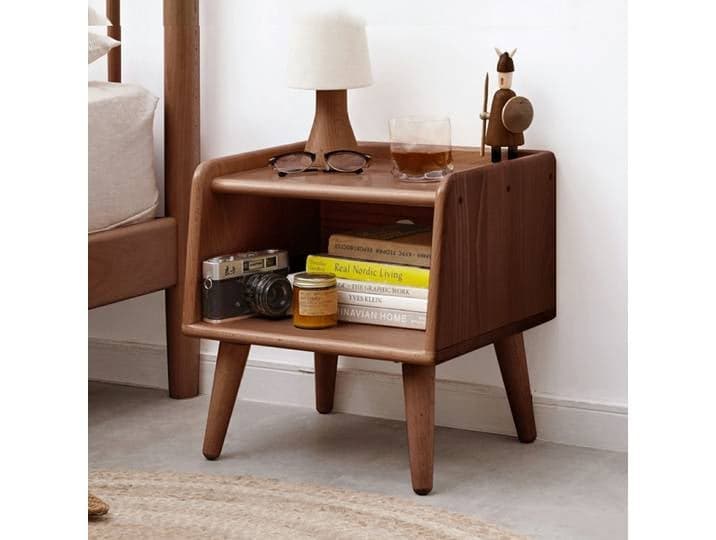 Table de chevet réglable en bois massif, table de chevet nordique moderne avec 2 tiroirs pour chambre d'hôtel, hêtre européen