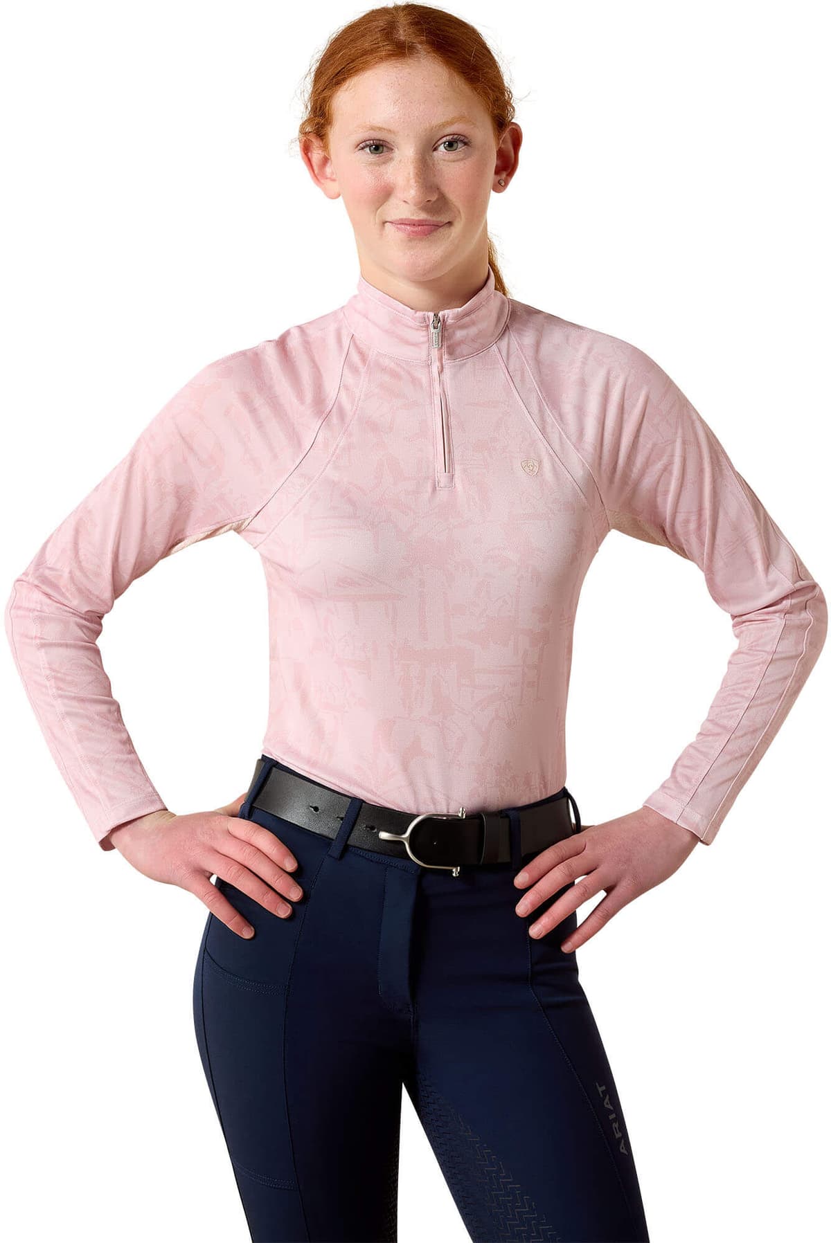 Kid's Sunstopper 3.0 1/4 Zip Baselayer in Sepia Horse Park Print, Size: XL by Ariat